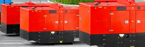 Row of large red standby generators